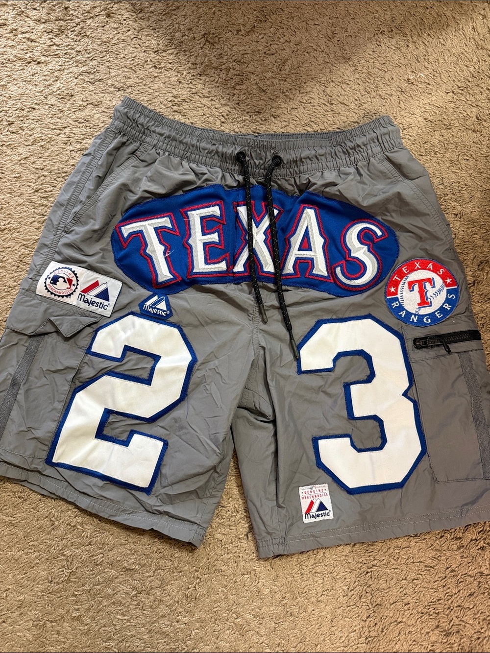 Majestic MLB Authentic Texas Rangers Mens Large Shorts Blue White Accents